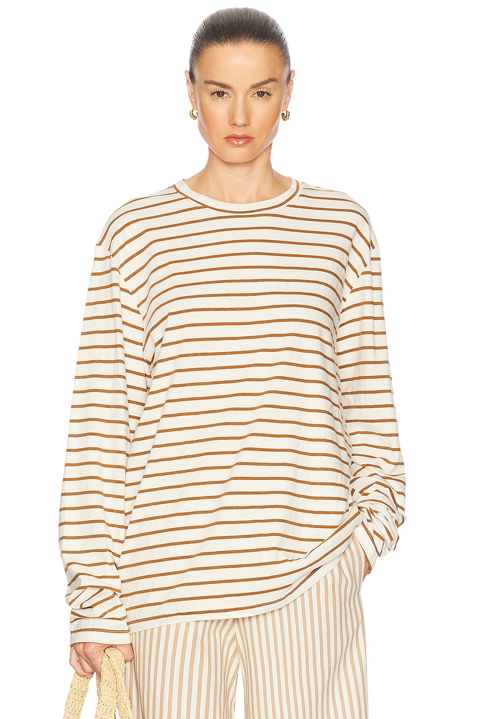 

Длинный рукав оверсайз футболка Sprwmn, Camel Stripe