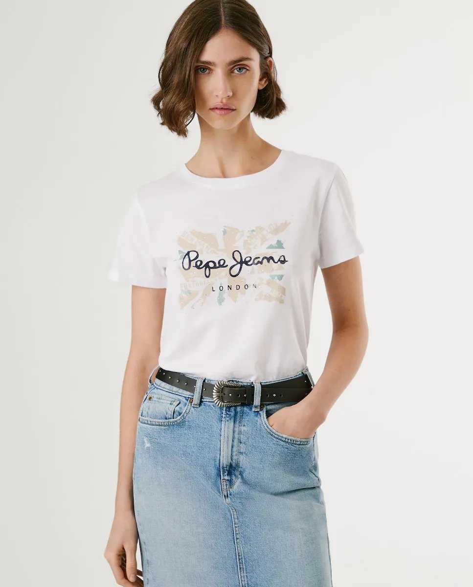 

Женская футболка с коротким рукавом и принтом логотипа Pepe Jeans, белый