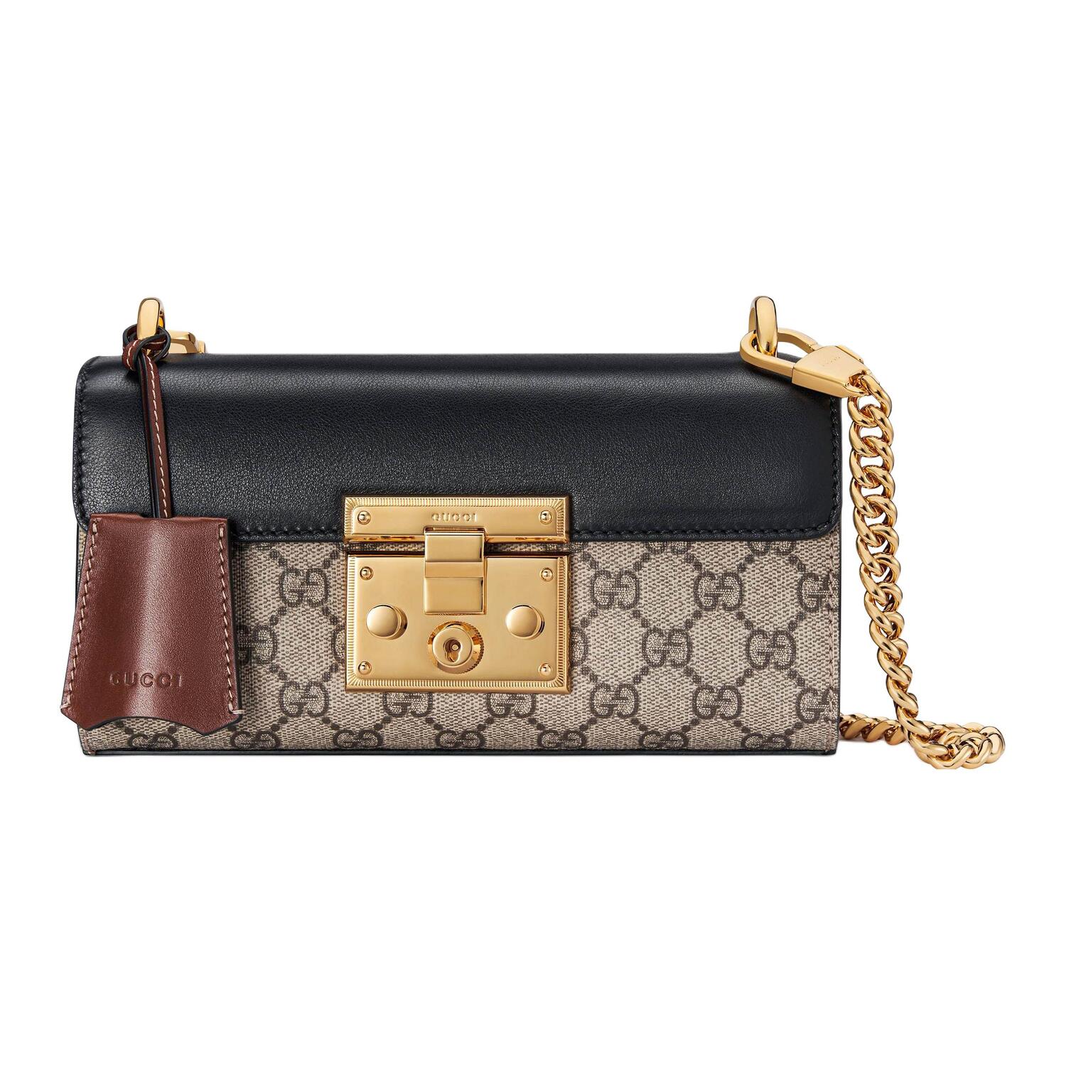 

GUCCI Замок холщовая сумка через плечо с кожаной отделкой мини женская бежевая эбеновая черная