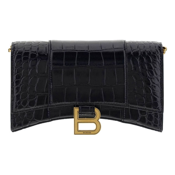 

Сумка hourglass wallet on chain crocodile embossed 'black' Balenciaga, черный