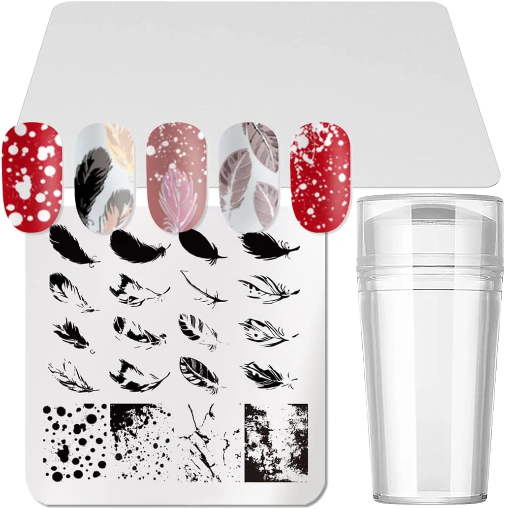 Набор из 3 квадратных пластин для стемпинга ногтей F03 с силиконовым штампом и скребком Luchike