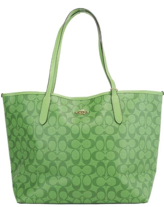 

Сумка-тоут через плечо City Tote из неоново-зеленого фирменного холста Coach