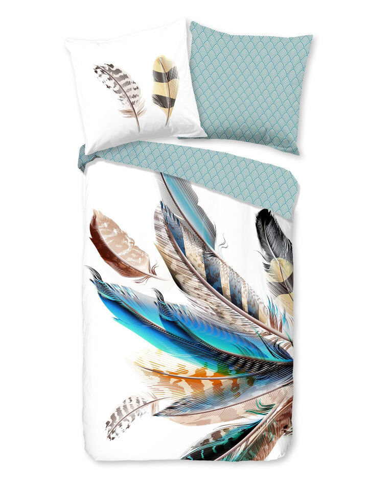 

Постельное белье Traumschloss Comfort Flanell Feather Federn Vogel Pfau, белый