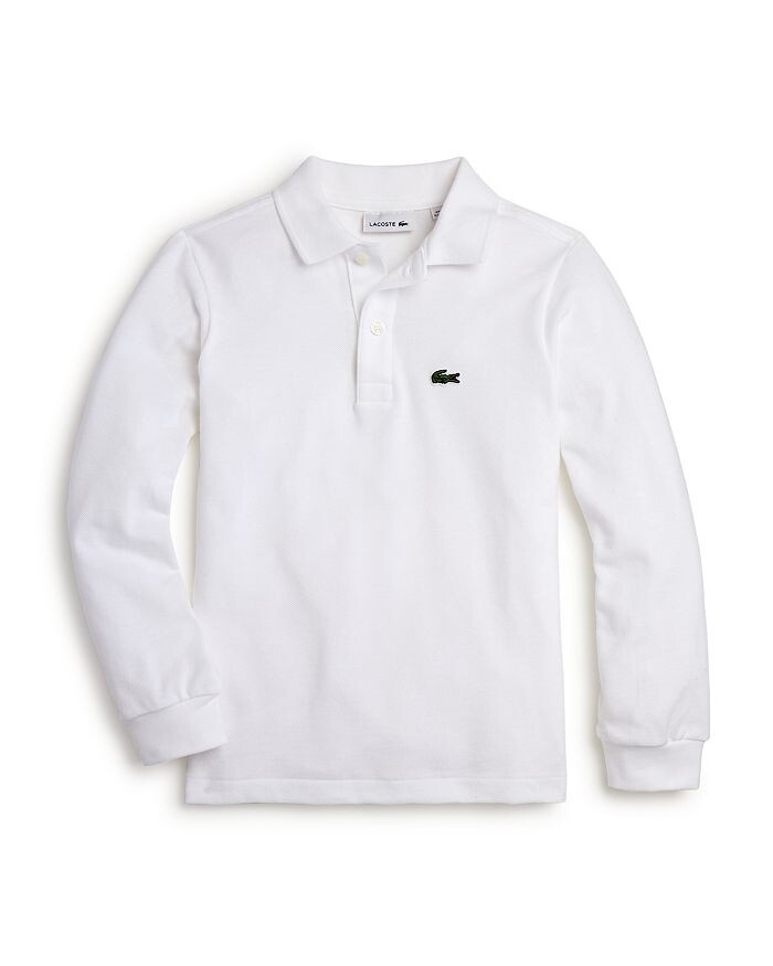 

Классическая рубашка-поло из пике с длинными рукавами для мальчиков Lacoste — Little Kid, Big Kid, белый