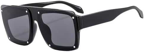 

Модные повседневные квадратные солнцезащитные очки для женщин и мужчин в стиле ретро с заклепками, разноцветные линзы, защита от ультрафиолета UV400 MTZJH, Black Black