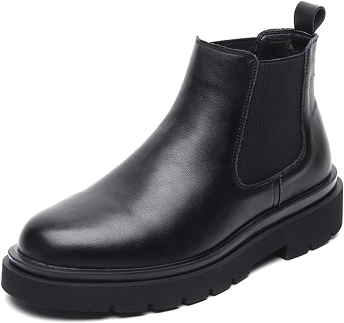 

Мужские кожаные ботинки Челси на платформе, модные с круглым носком, с противоскользящей подошвой, ботинки-слипоны до щиколотки для офиса и делового стиля Faglkak, черный