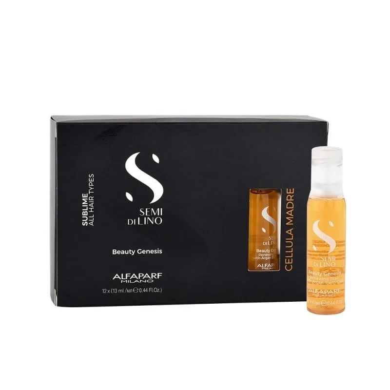 ALFAPARF MILANO Semi di Lino Sublime Cellula Madre Beauty Genesis ампулы с арганой для сияния и здоровья волос, защита цвета, 12 ампул по 13 мл — фото 3