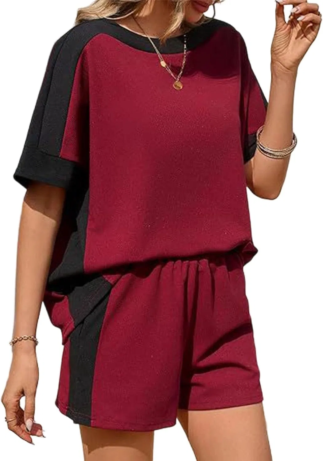 Спортивный костюм из двух предметов с цветовым блокированием, Wine Red