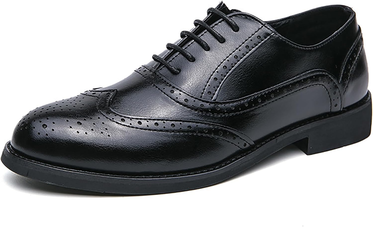 Мужские оксфорды Brogue с крыльями, шнуровкой, классические кожаные с резьбой, удобные, с низким каблуком, дышащие, повседневные деловые туфли Derby в стиле Гэтсби для офиса, прогулок и свадеб Qeosnbx, черный