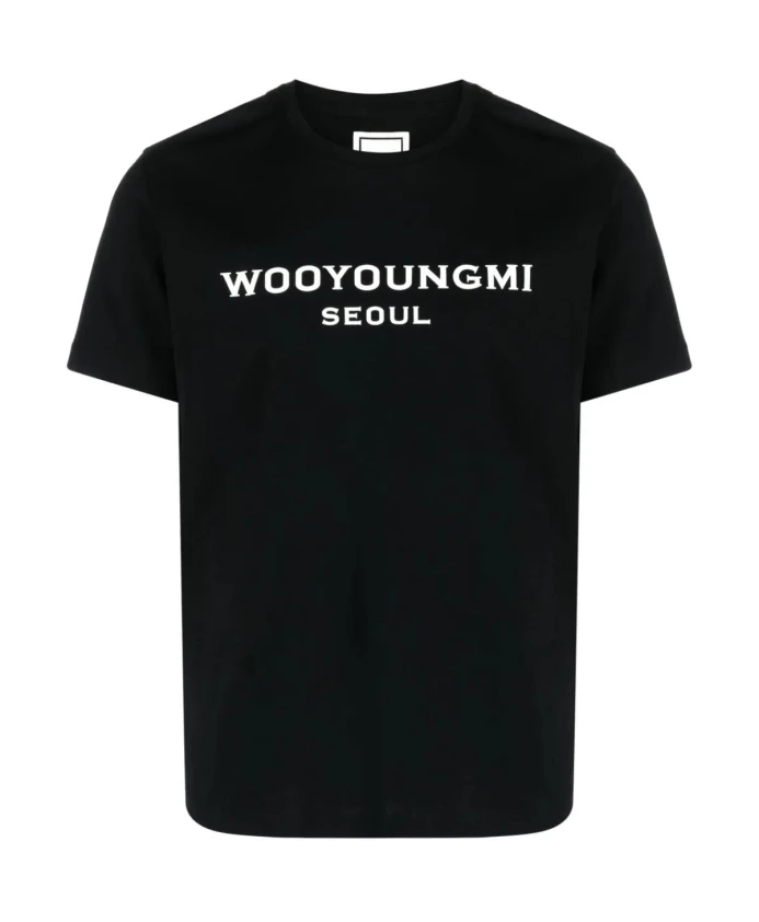 

Повседневная черная хлопковая футболка с коротким рукавом Wooyoungmi, черный