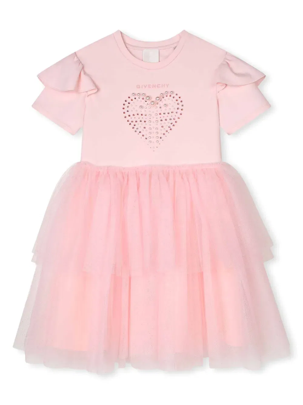 Платье из тюля с сердечками Givenchy Kids, розовый
