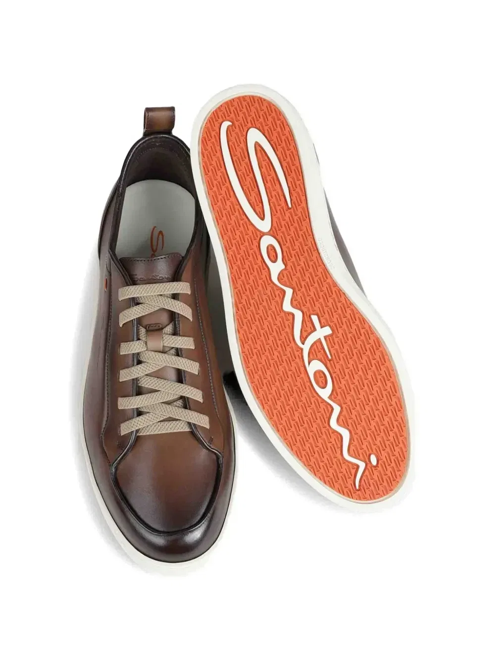 Кроссовки из кожи с тиснением логотипа Santoni, коричневый — фото 3