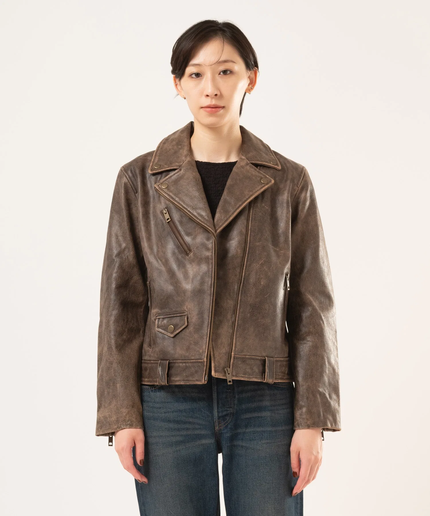 Куртка кожаная Levi's мотоциклетная из натуральной кожи коричневая — фото 4