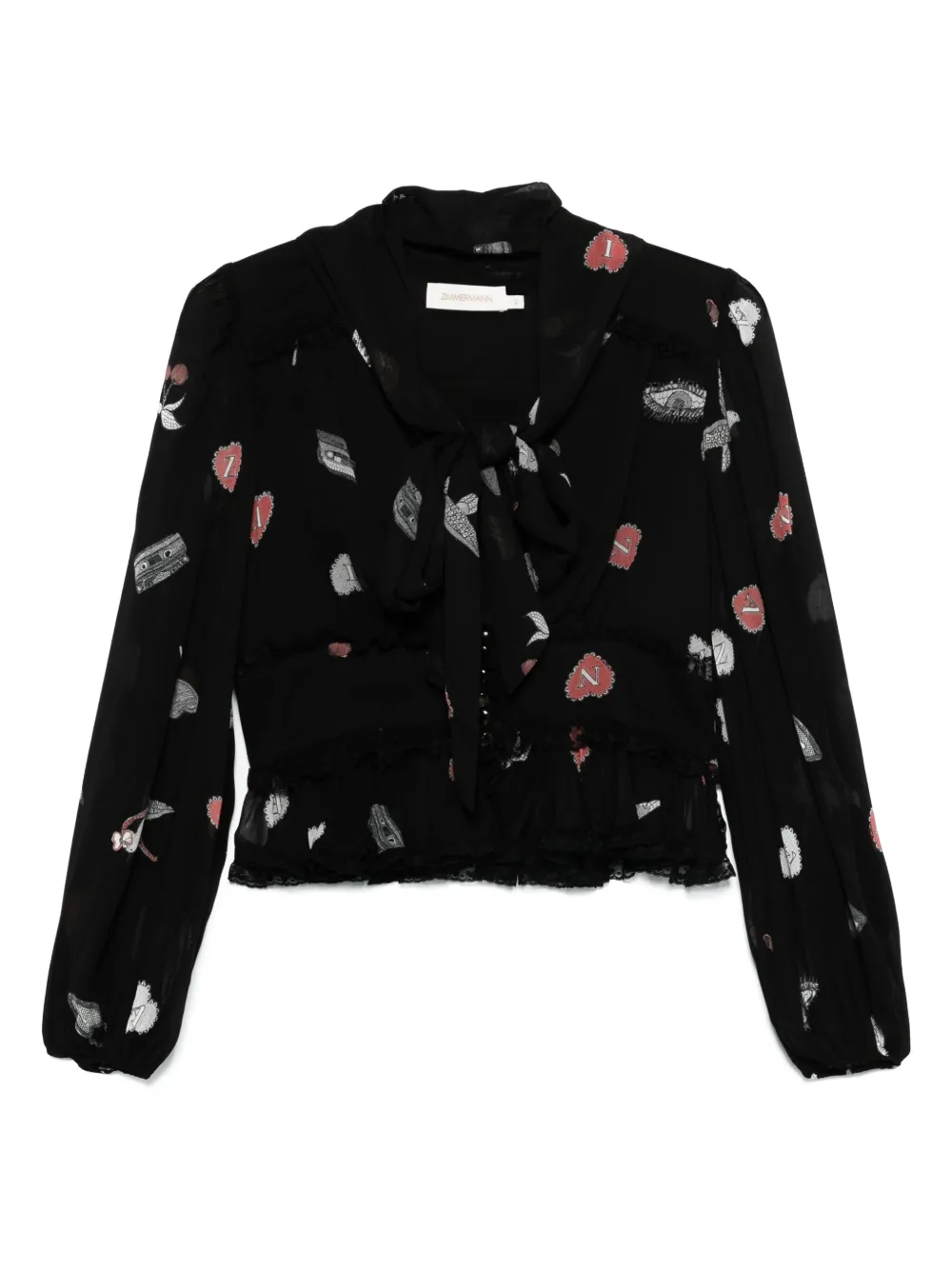 

Кружевная блузка с V-образным вырезом ZIMMERMANN, черный