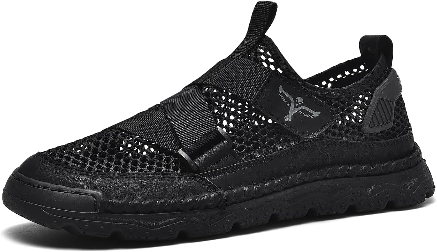 

Мужские сандалии Abborora ручной работы, дышащая сетка, закрытый носок, пляжная обувь, черный