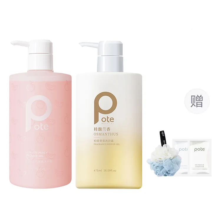 POTE Гель для душа Fresh Look Peach с ароматом персика для снятия зуда и глубокого очищения 375 мл/475 мл