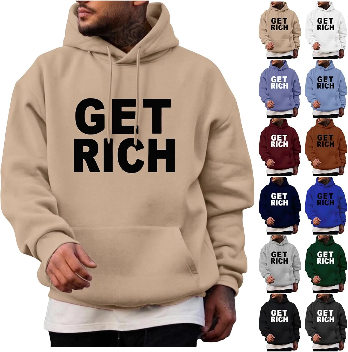 

Толстовка с капюшоном для тренировок, мужская, однотонная, с принтом и карманом Wankang