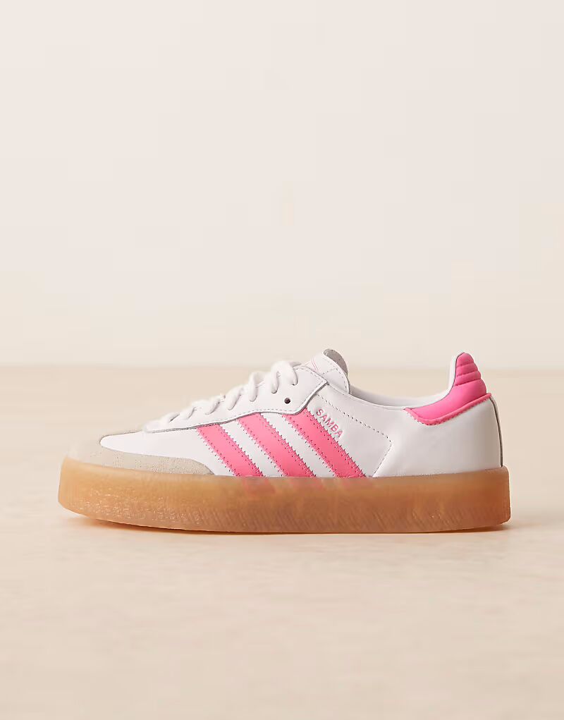 Кроссовки Adidas Originals Sambae белого и розового цвета — фото 2