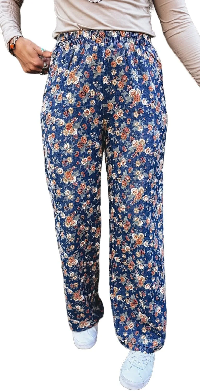 

Женские джинсы Apvirdy с цветочным принтом, прямой крой и эластичным поясом