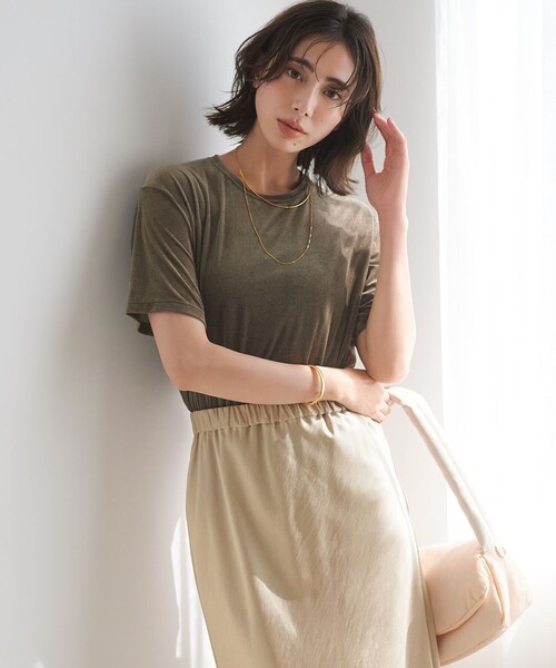 

23区 L Футболка свободного кроя, прозрачная, бархатная, 23区, цвет хаки