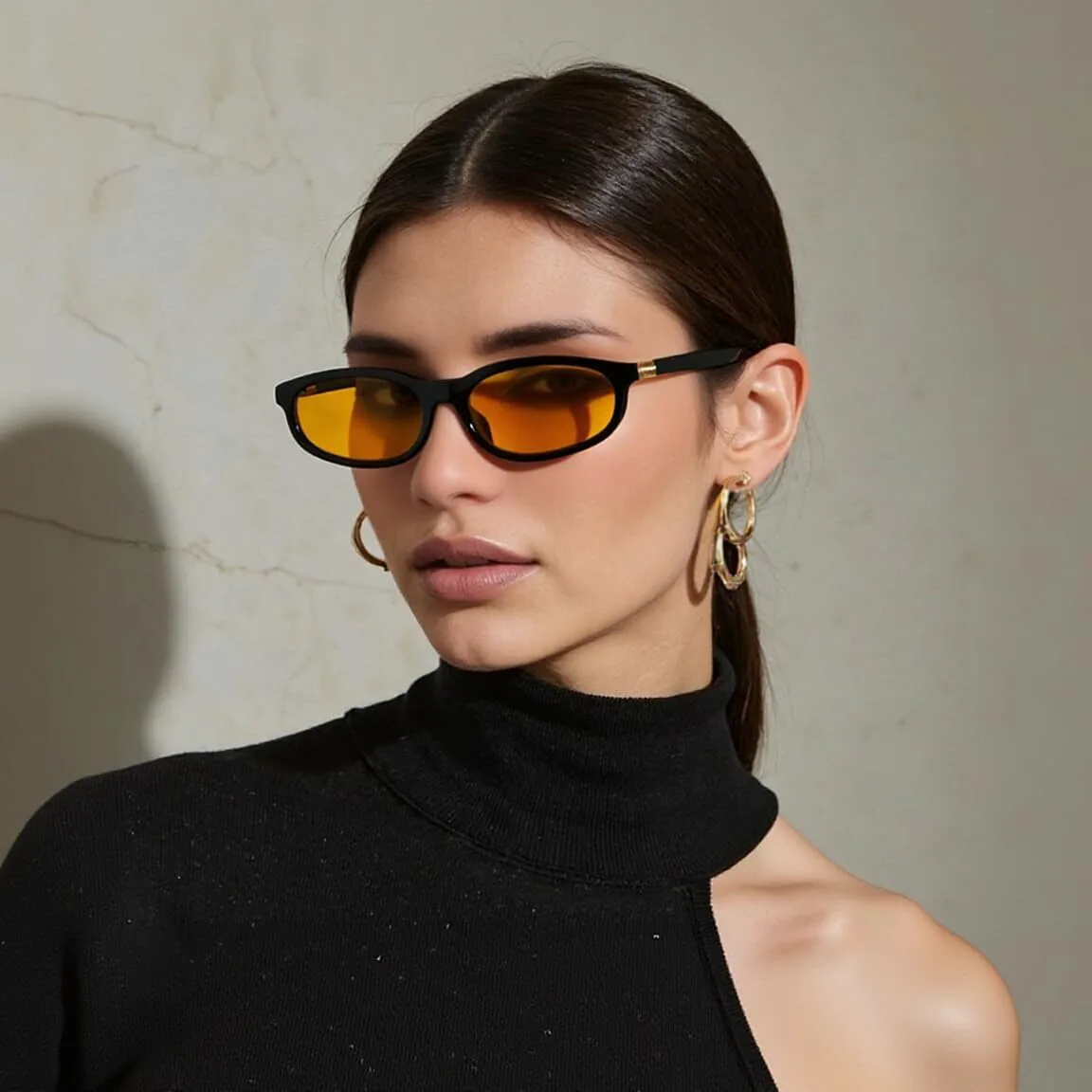 

Солнцезащитные очки COASION в стиле ретро овальной формы 90-х для женщин - маленькие винтажные солнцезащитные очки "кошачий глаз" в стиле Y2k, Black Frame/Orange Lens