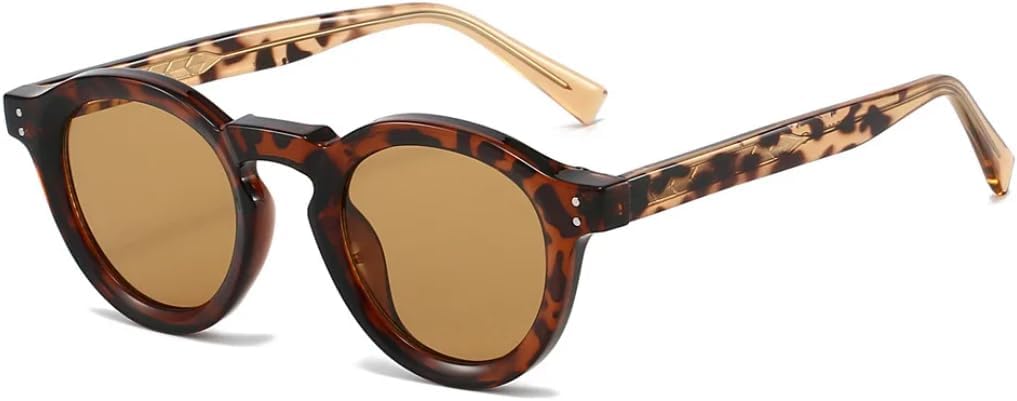 

Классические винтажные круглые солнцезащитные очки для мужчин, женщин и унисекс, с металлическим сердечником, защита от УФ-излучения UV400, для путешествий TVTBBVV, Leopard Tea