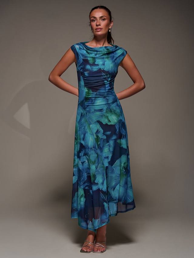 

Абстрактное платье макси с косым вырезом Jolie Moi, Blue Abstract