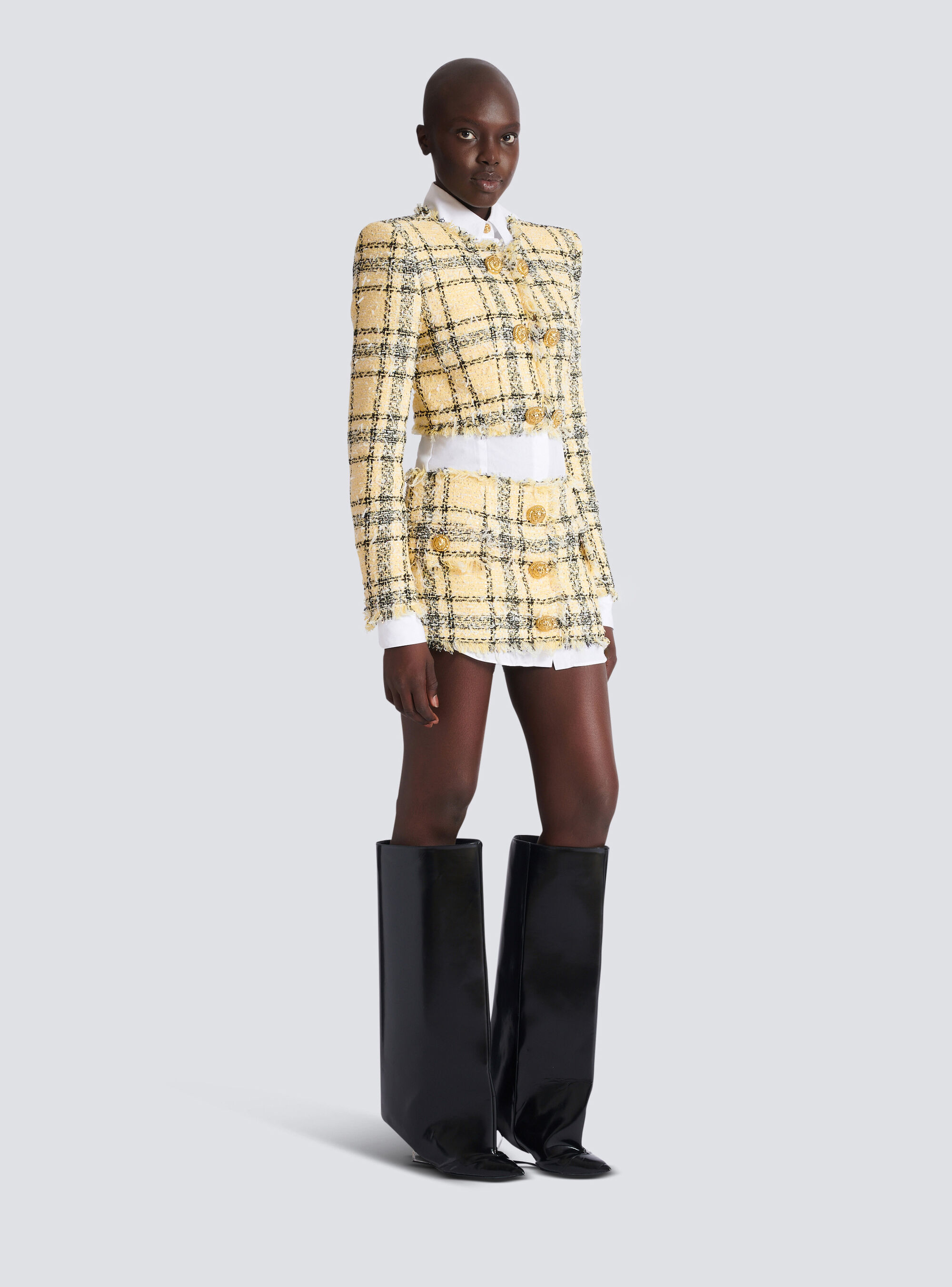 Мини-юбка из твида с блестками Balmain, желтый — фото 3