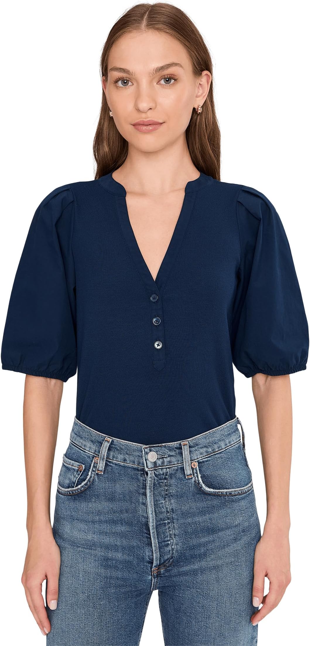 

Футболка Madewell Mixy V-Neck Puff Tee, Midnight Navy