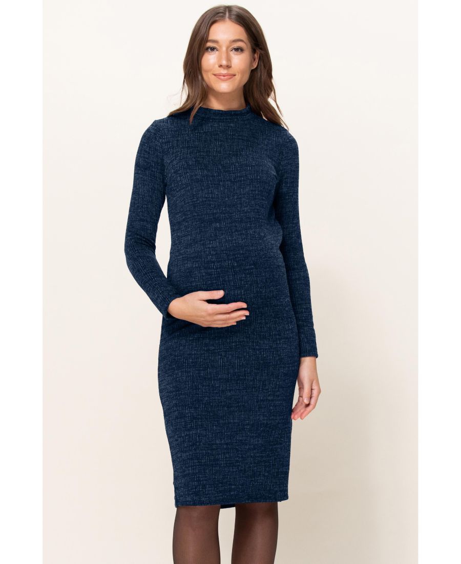

Платье-свитер для беременных с высоким воротником, длинными рукавами и боковым разрезом Hello Miz, Teal