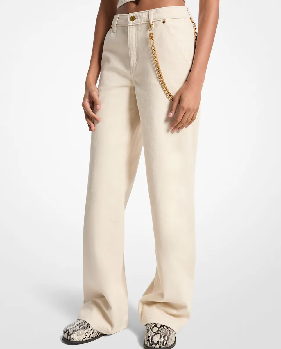 

Женские прямые ковбойские джинсы с широкими штанинами и цепочкой Michael Michael Kors, кремовый