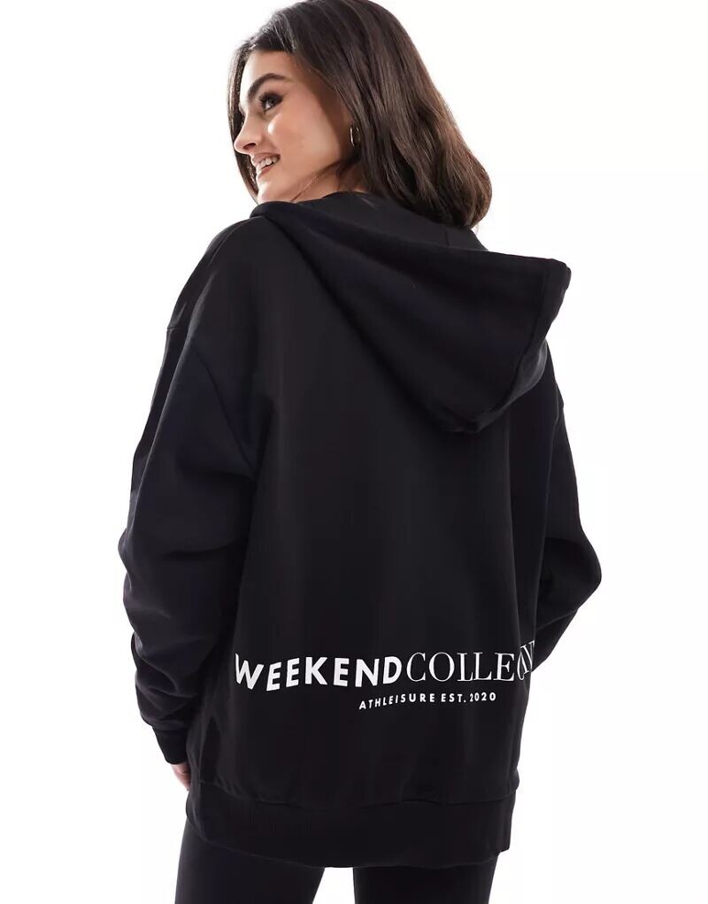 

Черная объемная худи с логотипом ASOS Weekend Collective