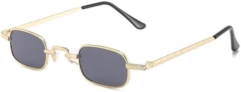 

Маленькие прямоугольные солнцезащитные очки для женщин и мужчин, модные ретро-очки в металлической оправе, винтажные панк-очки с защитой от УФ-излучения UV400 MTZJH, Gold Grey