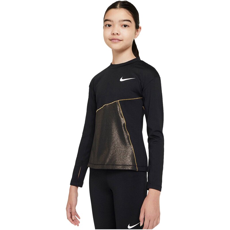 Футболка для тренировок с длинными рукавами для девочек "Nike Pro Warm" Nike, черный — фото 4