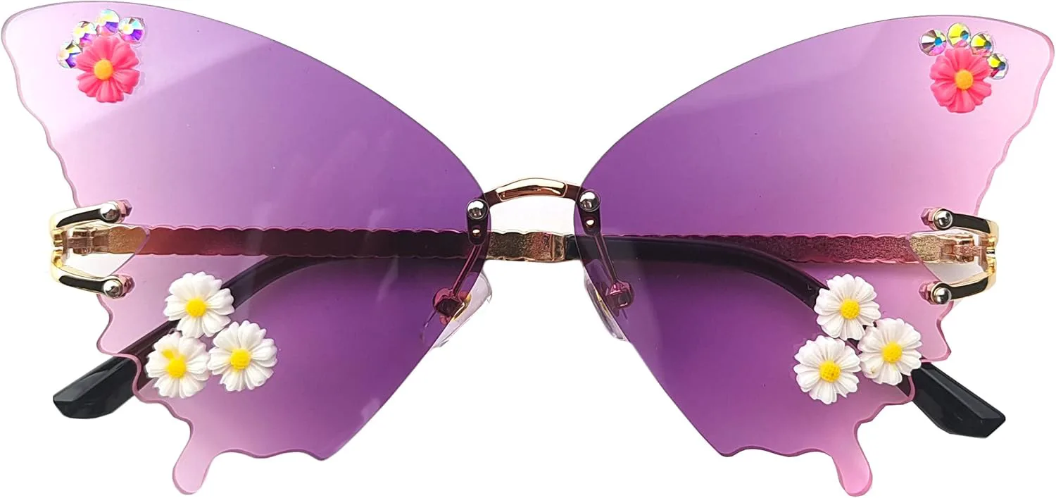 

Женские солнцезащитные очки Willochra в форме бабочки с бриллиантами, без оправы, модные очки в стиле 2000-х, блестящие, «кошачий глаз», розово-коричневые, Purple