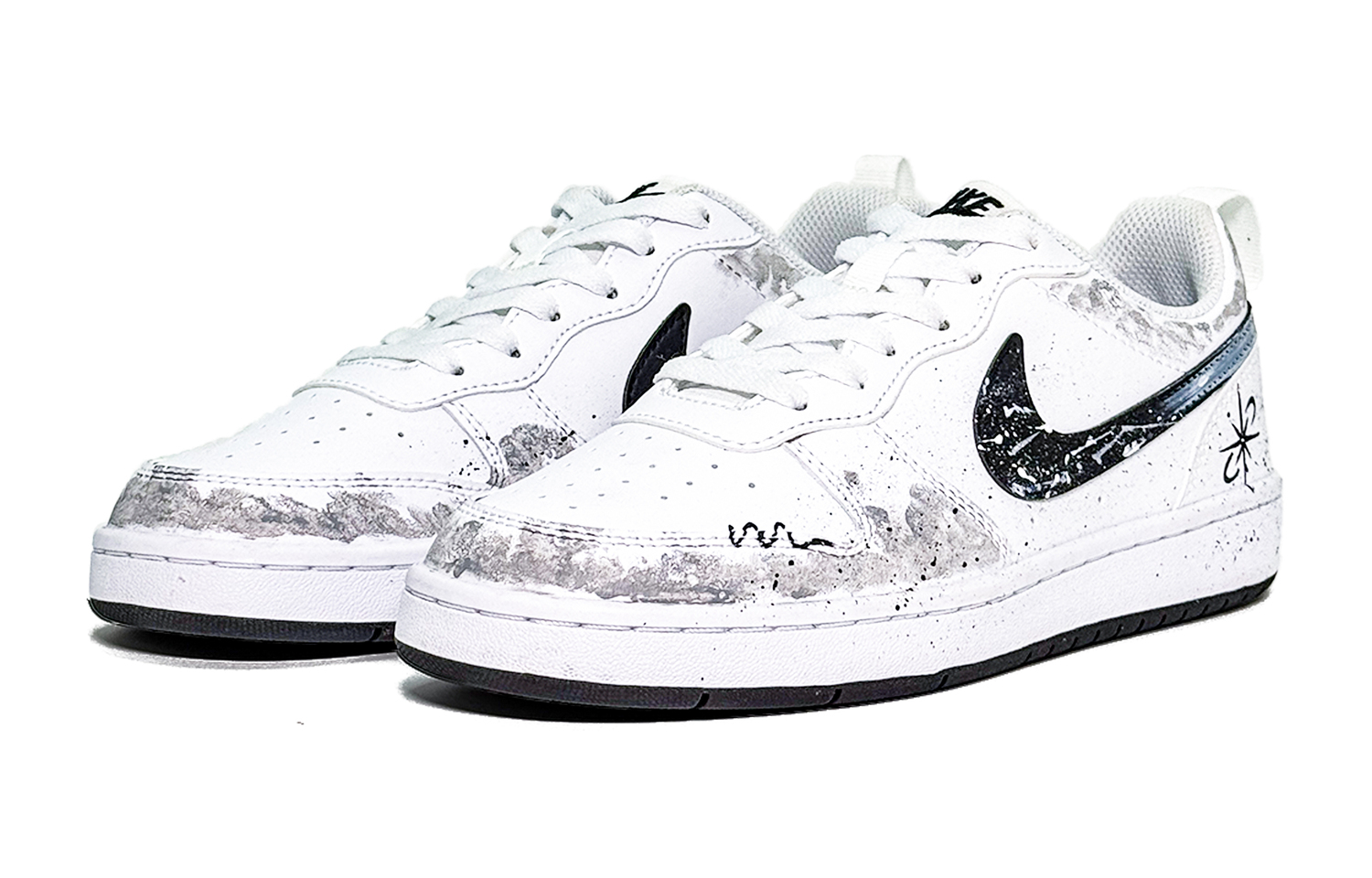 Nike Кроссовки для скейтбординга Court Borough Ink White Star Trail Abrasion Resistant Breathable Low top для детей, черно-белые — фото 4