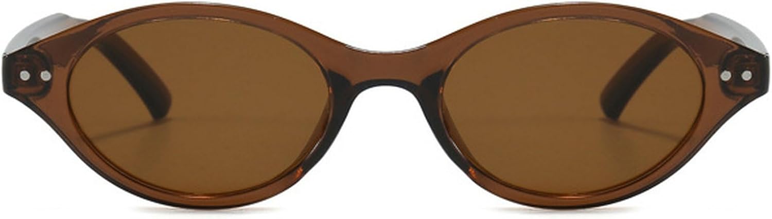 

Женские солнцезащитные очки овальной формы в стиле ретро, ​​конфетные оттенки, защита от УФ-излучения UV400; мужские модные солнцезащитные очки с заклепками mincl, Brown