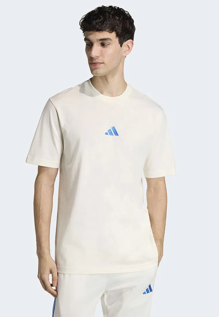 Футболка с логотипом, короткий рукав, Essentials Adidas, кремовый/синий