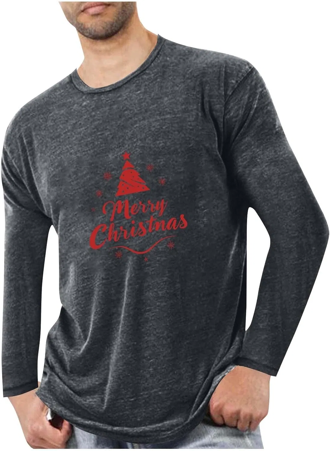 Футболка с длинным рукавом с праздничным принтом, Merry Christmas, цвет Gray