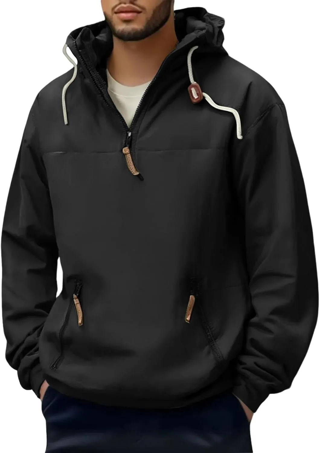 

Мужская худи с молнией на четверть, легкая, с капюшоном и карманами