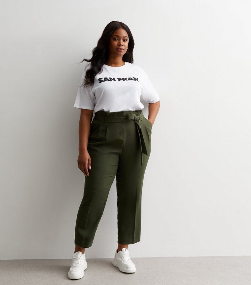 

Брюки цвета хаки с завышенной талией Curves в бумажном пакете New Look, хаки