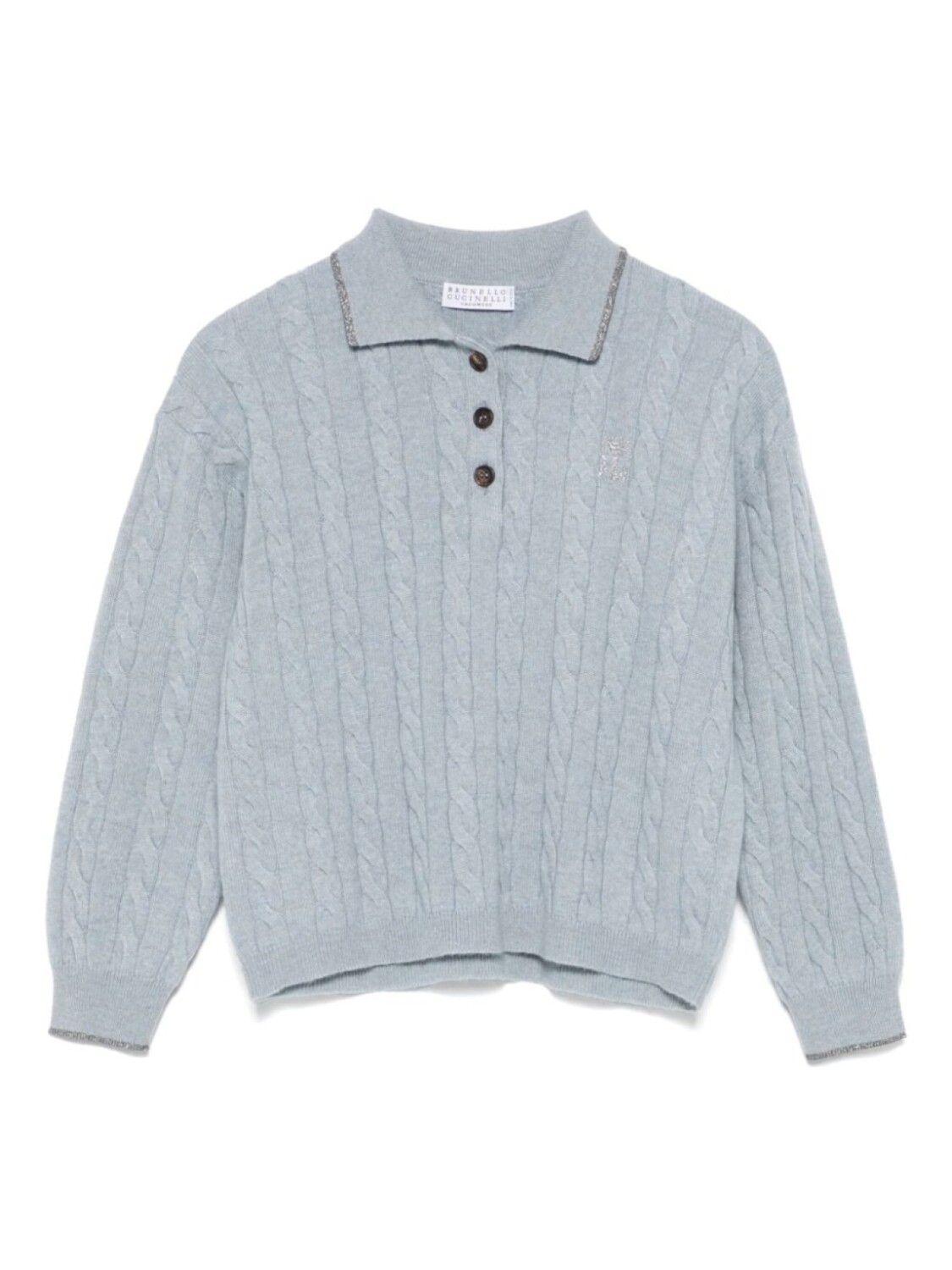 

Детский топ-поло Brunello Cucinelli Kids с косичной вязкой, синий