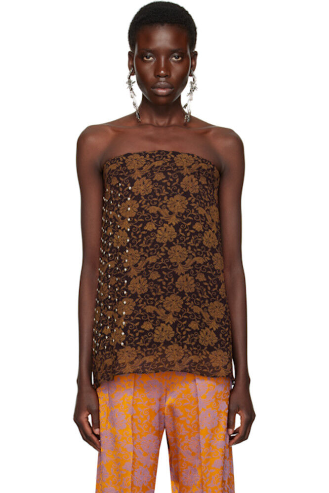 

Коричневый многослойный топ Dries Van Noten