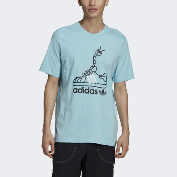 Футболка originals worm tee printing sport short sleeve men's light blue Adidas, голубой — фото 2