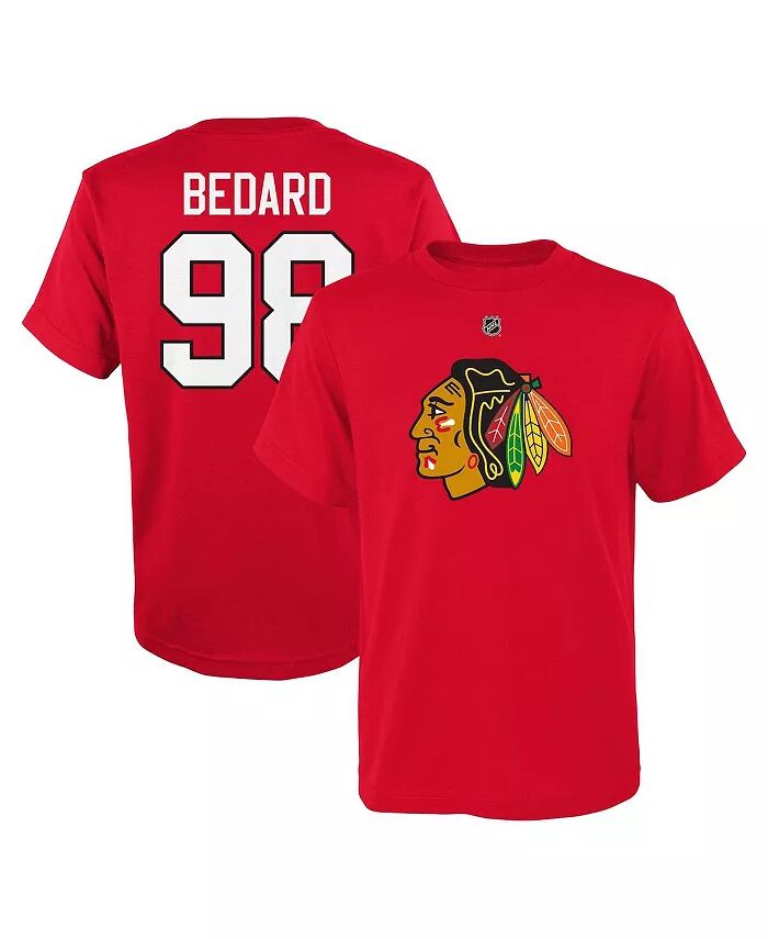 

Футболка с подлинным именем и номером команды Chicago Blackhawks для мальчиков и девочек дошкольного возраста Connor Bedard Red Outerstuff