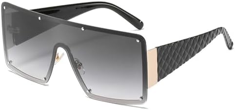 

Женские солнцезащитные очки большого размера, цельные, без оправы, винтажные, мужские, с градиентными линзами, защита от УФ-излучения UV400, очки для вождения MTZJH, Gold Double Gray