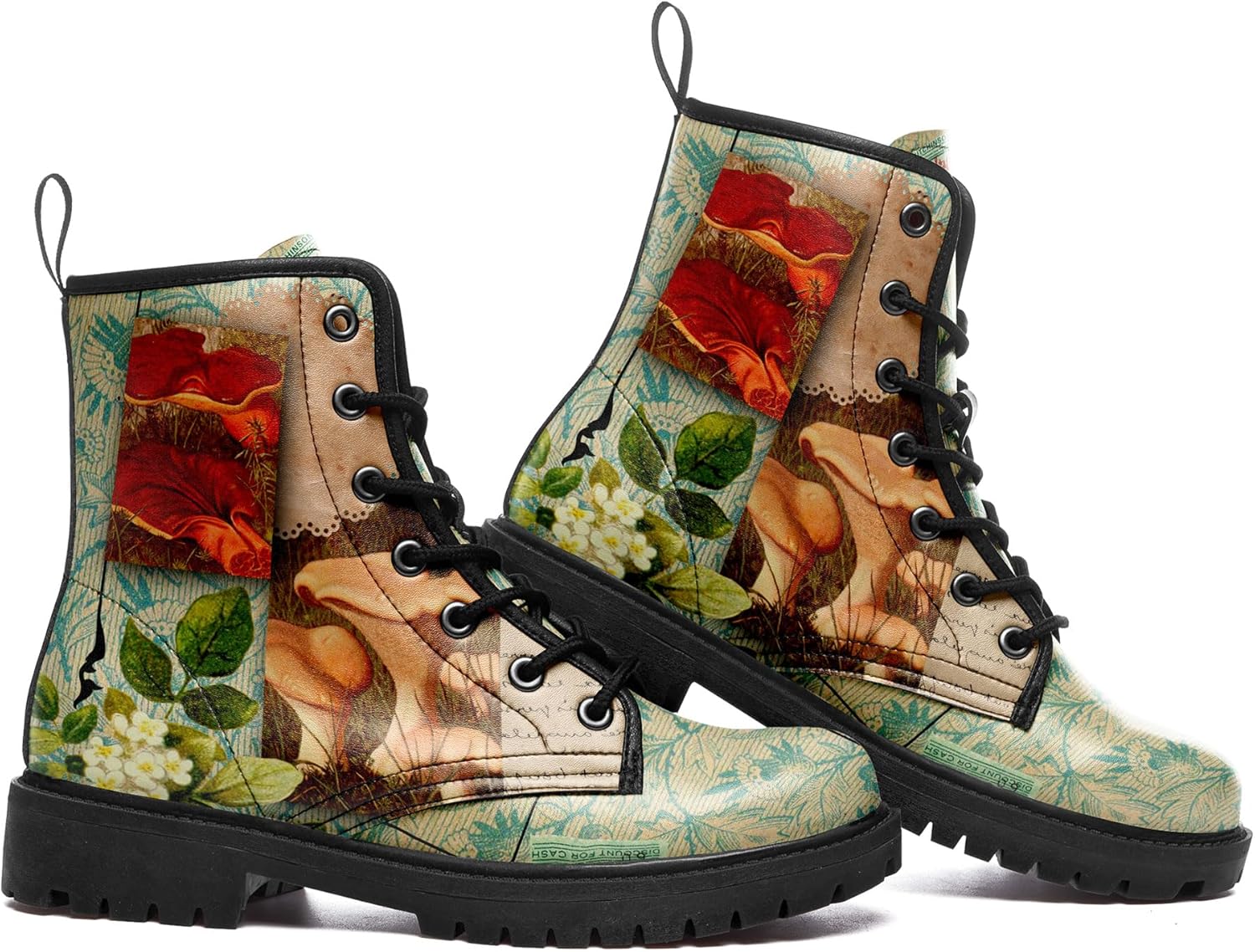 Ботинки средней высоты Artistic Mushroom, мужские и женские, с цветочным принтом, на шнуровке, для походов, повседневной носки и прогулок Awsole, красный/зеленый — фото 4