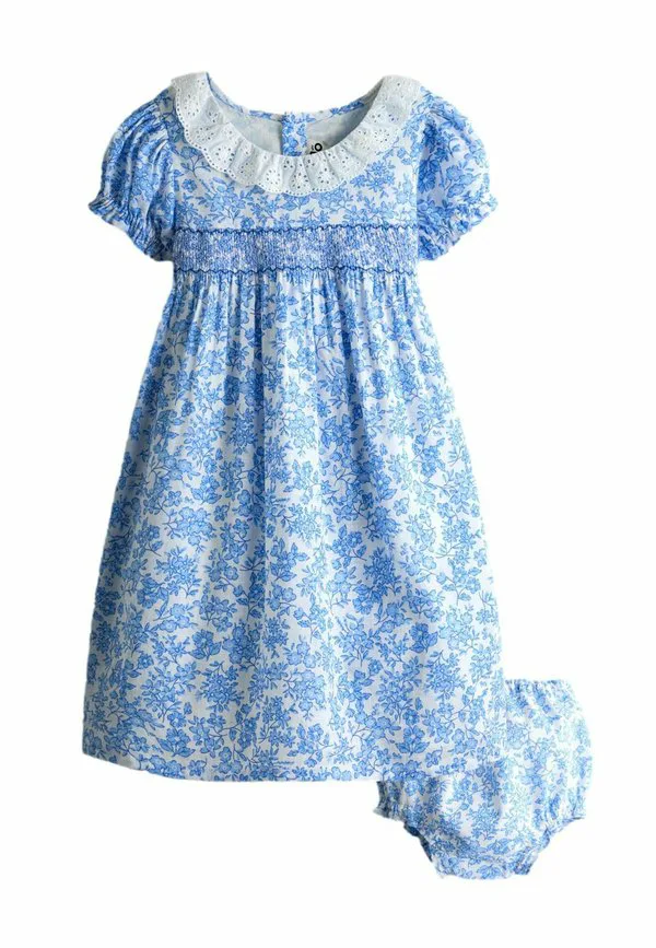 Платье повседневное с цветочным принтом и сборками, прямого кроя. Jojo Maman Bébé, Blue