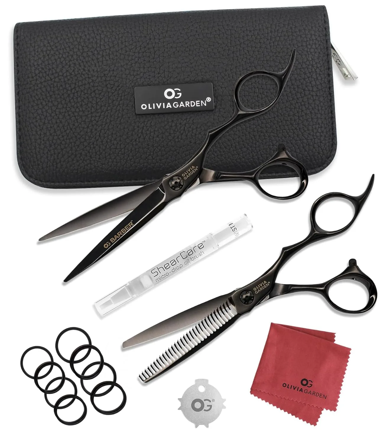 Набор для начинающих парикмахеров Olivia Garden Barber Shears Intro Kit включает профессиональные ножницы для стрижки волос, филировочную машинку, футляр и аксессуары. 15,9 см