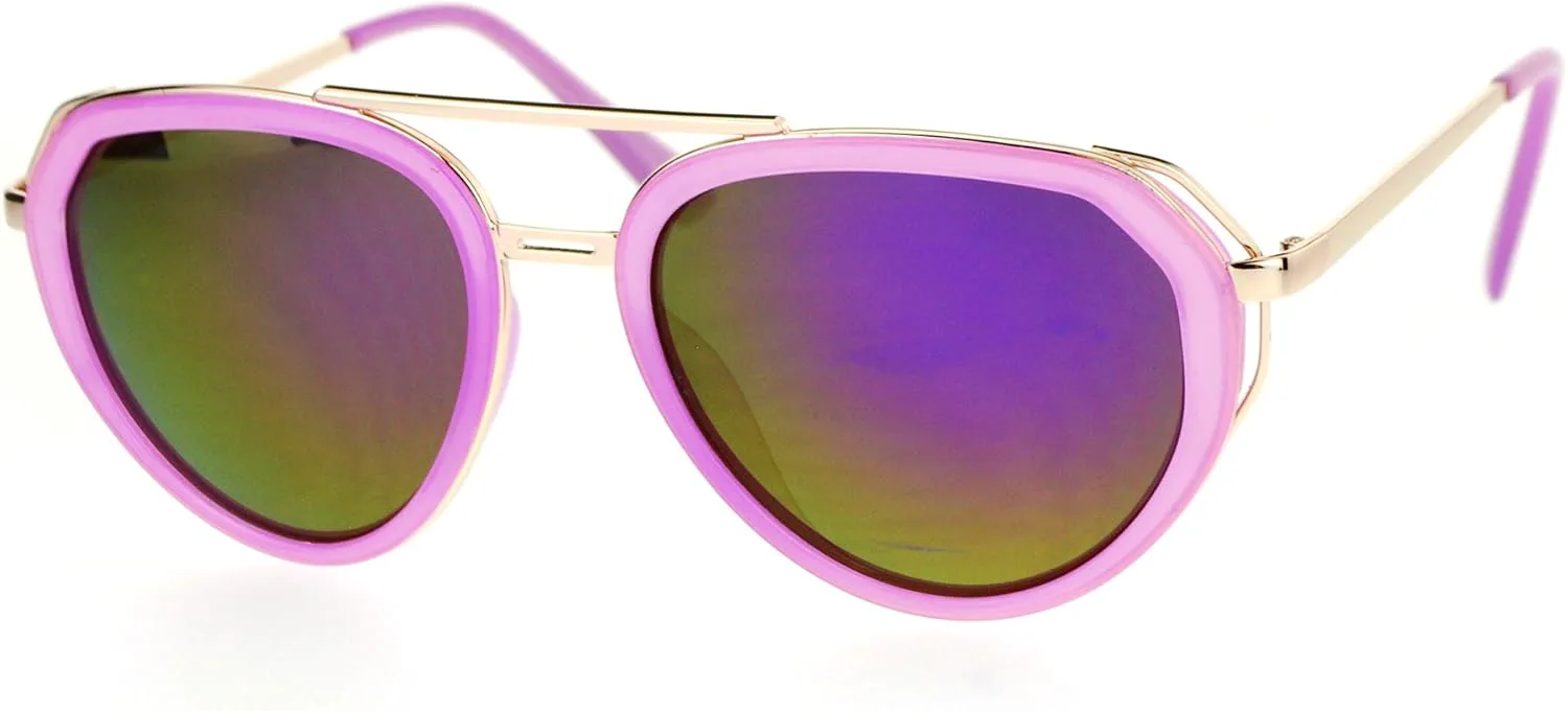 

Женские солнцезащитные очки-авиаторы в стиле ретро, ​​двойная оправа, зеркальные линзы, защита от УФ-излучения UV 400 JuicyOrange, Purple Gold (Purple Mirror)